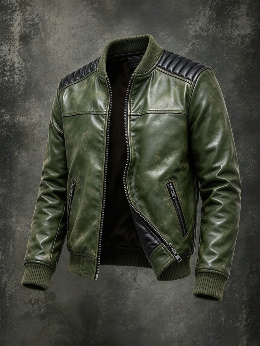 Caspian | Men's Leather Bomber Jacket with Quilted Shoulders
