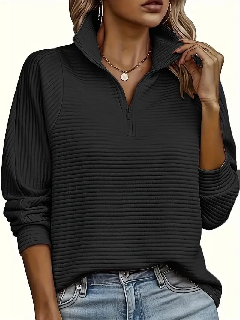 Cláudia | Camisola de Malha Mulher Gola Alta Fecho Quarter Zip