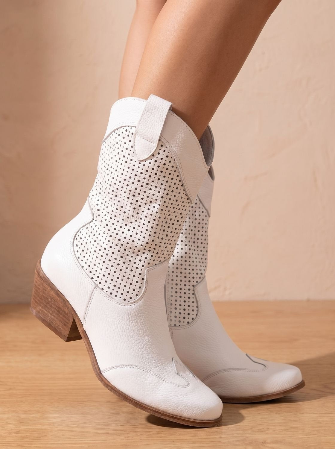 Mallory | Women's Perforated Suede Western Cowboy Boots Block Heel