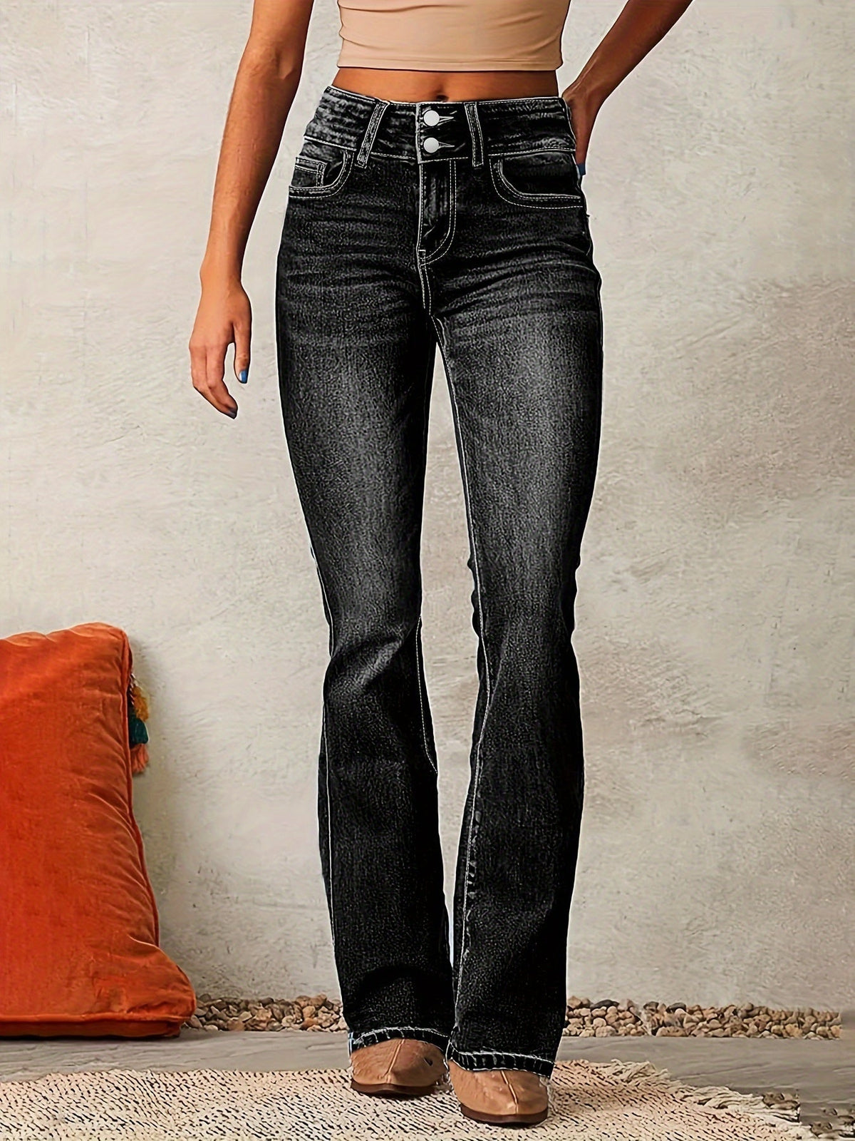 Inês | Jeans Bootcut Cintura Alta Mulher Calças de Ganga