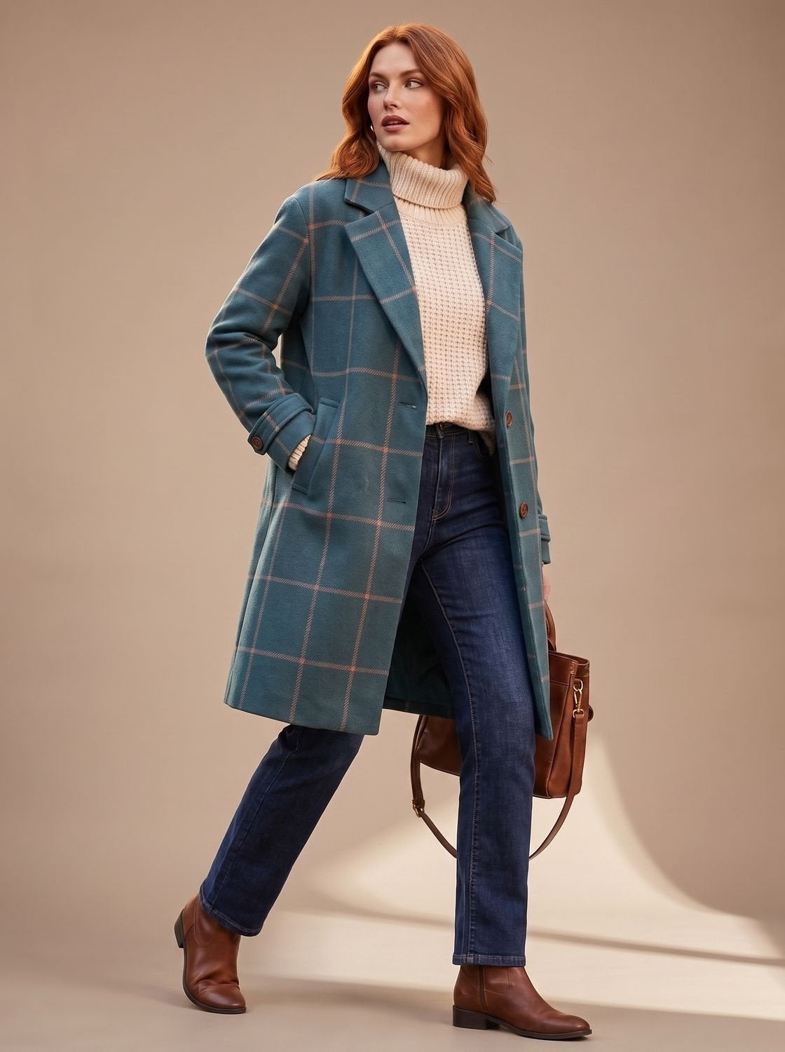 Sloane | Women's Long Plaid Overcoat Lapel Button Front