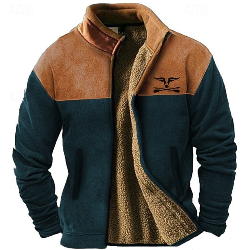Orson | Men's Sherpa Fleece Jacket Colour Block Stand Collar