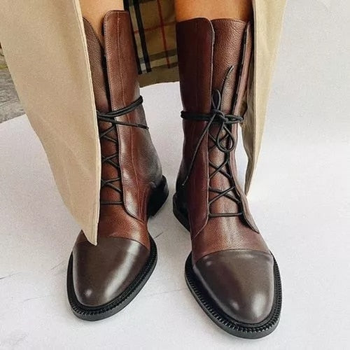 Sara | Botas Militares Mulher de Couro com Atacadores