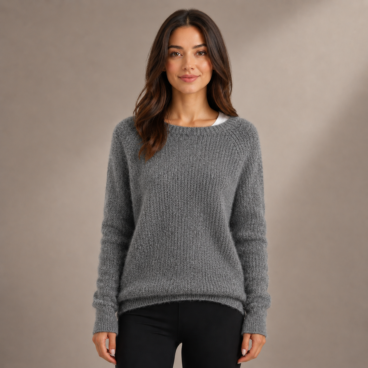 Camisola de Senhora com Corte Relaxado e Mangas Compridas