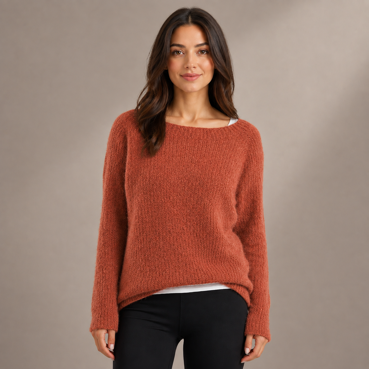 Camisola de Senhora com Corte Relaxado e Mangas Compridas