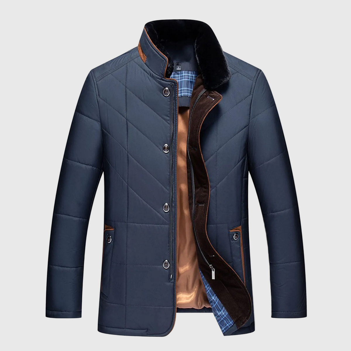 Barnaby | Men's Quilted Puffer Winter Jacket with Fur-Look Collar