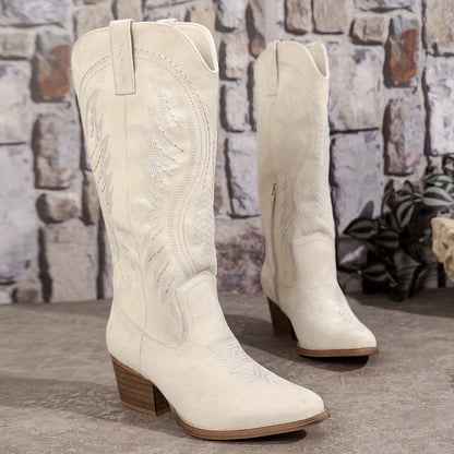 Botas Cowboy de Camurça Mulher Cano Alto Bordado