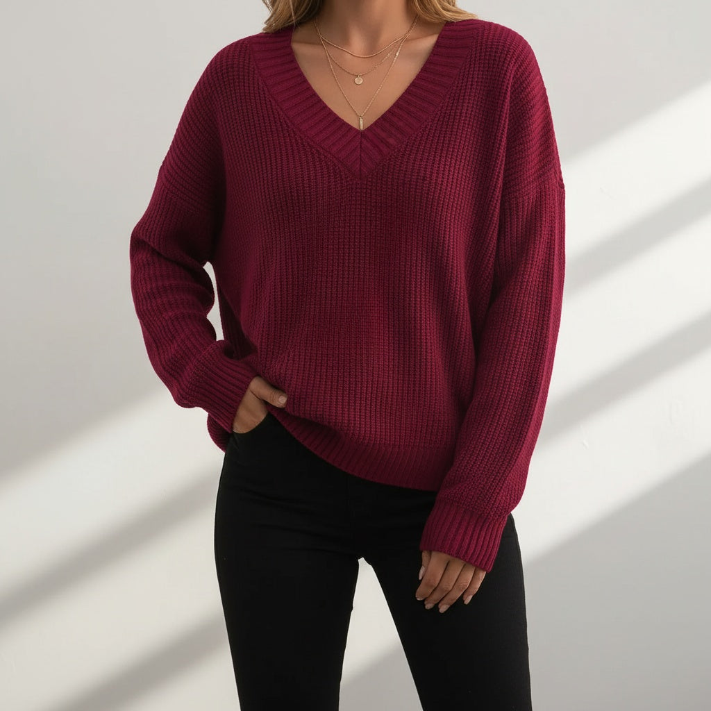 Camisola de Lã Mulher Decote V Manga Comprida