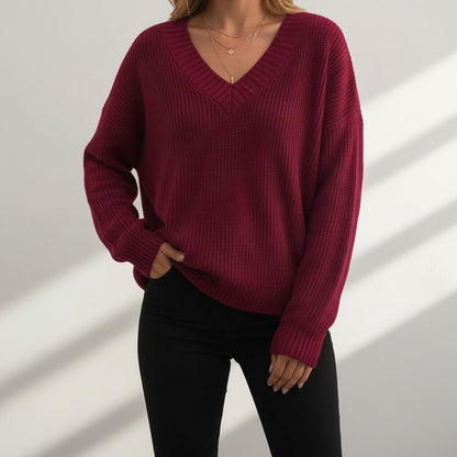 Camisola de Lã Mulher Decote V Manga Comprida
