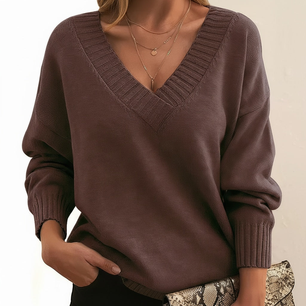 Camisola de Lã Mulher Decote V Manga Comprida