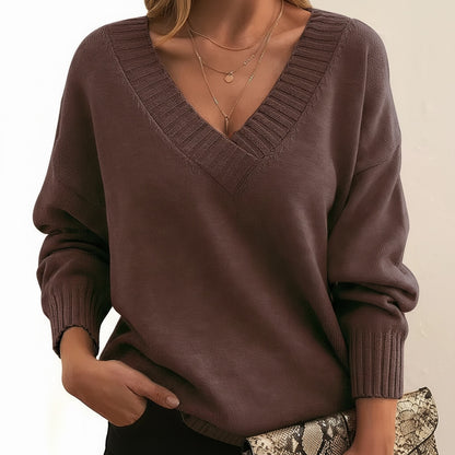Camisola de Lã Mulher Decote V Manga Comprida