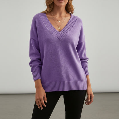 Camisola de Lã Mulher Decote V Manga Comprida
