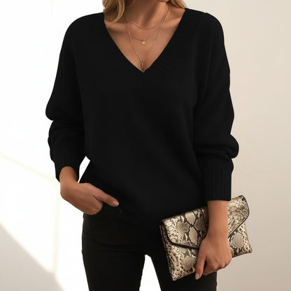 Camisola de Lã Mulher Decote V Manga Comprida