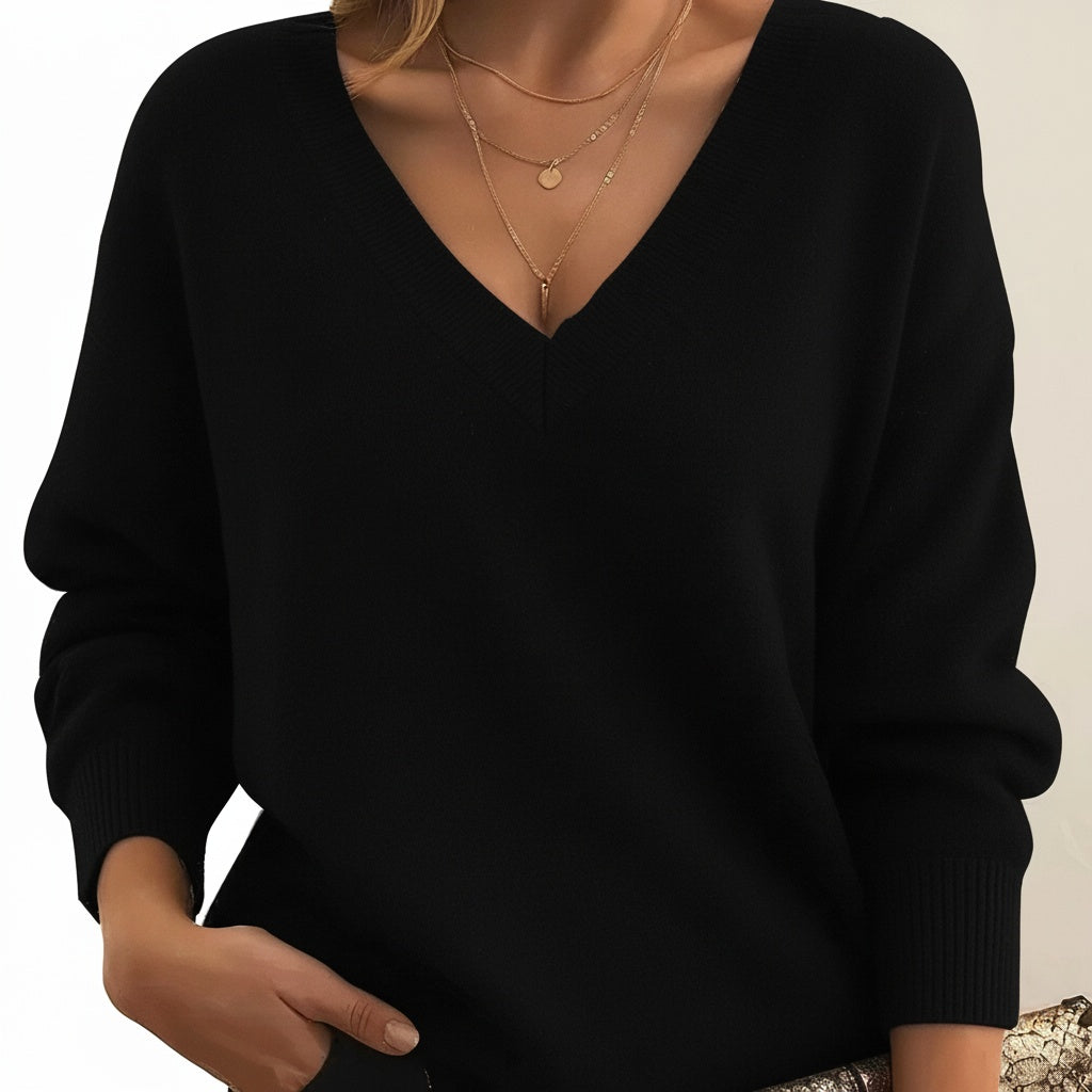 Camisola de Lã Mulher Decote V Manga Comprida