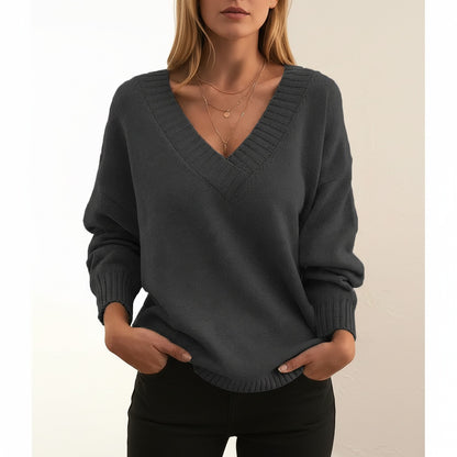 Camisola de Lã Mulher Decote V Manga Comprida