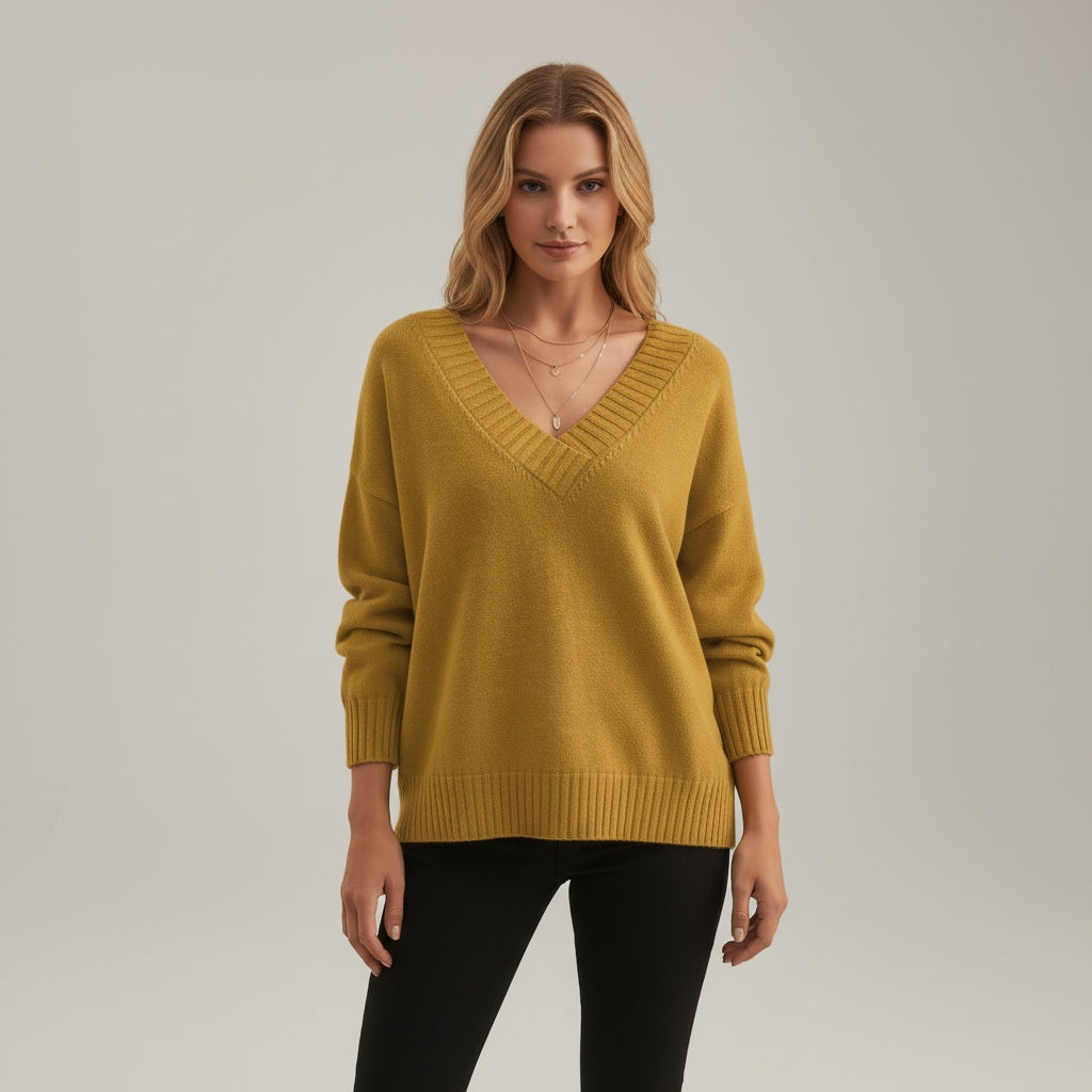 Camisola de Lã Mulher Decote V Manga Comprida