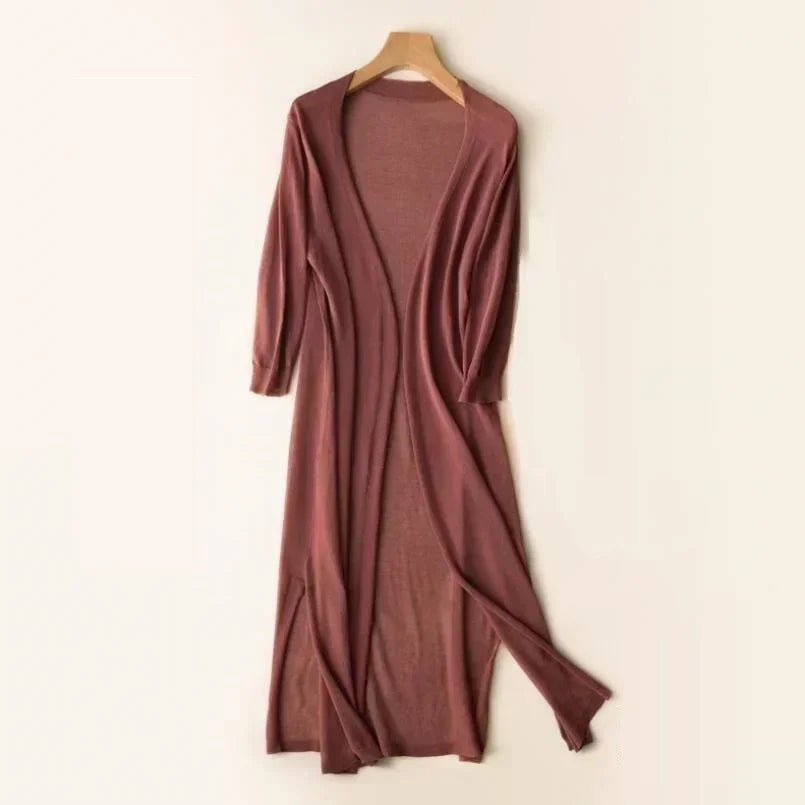 Carla | Cardigan Longo de Malha Mulher Frente Aberta