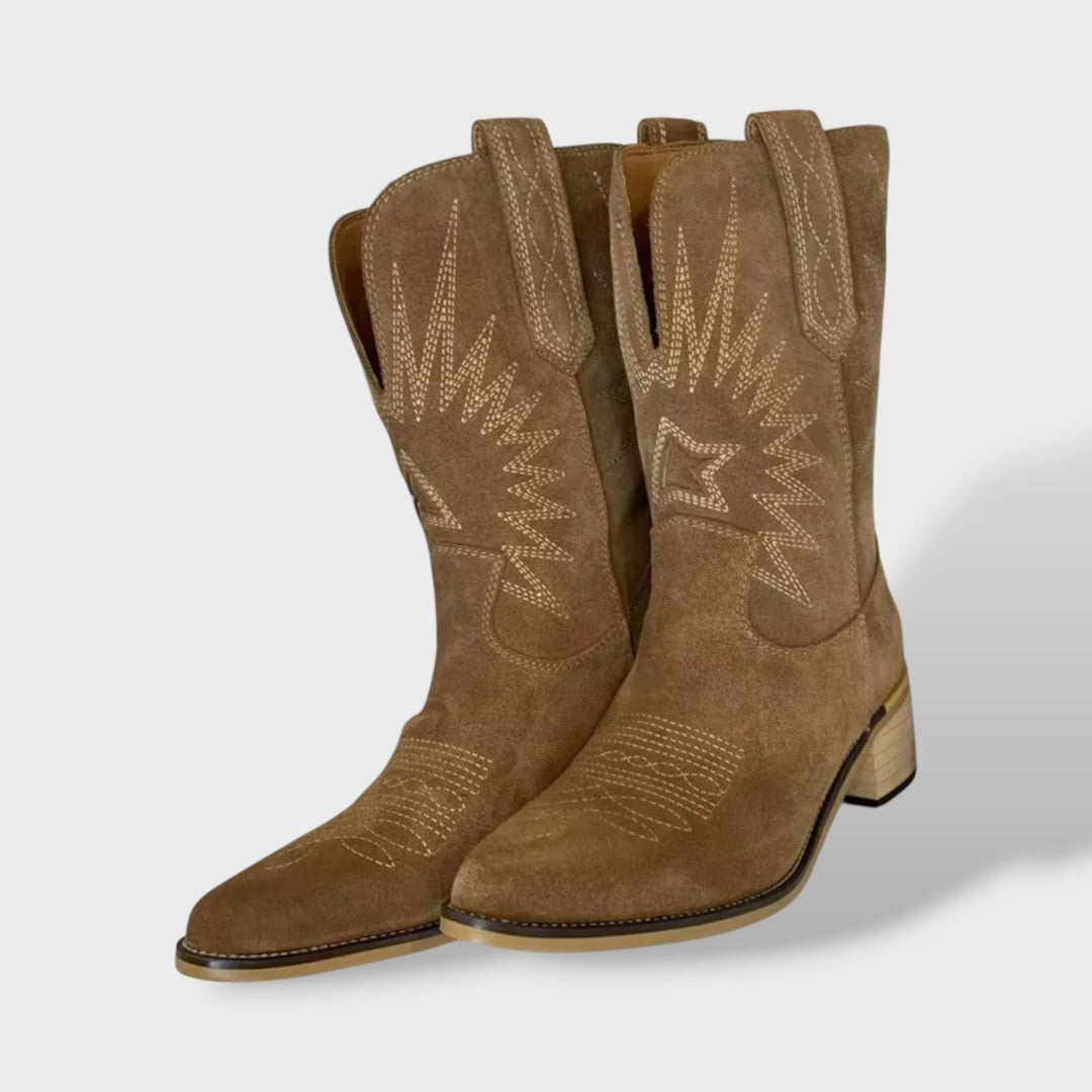 Carolina | Botas Cowboy de Camurça Mulher Cano Alto Bordadas