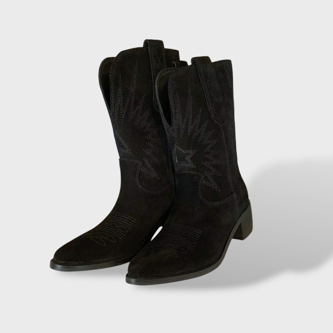 Carolina | Botas Cowboy de Camurça Mulher Cano Alto Bordadas
