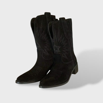 Carolina | Botas Cowboy de Camurça Mulher Cano Alto Bordadas