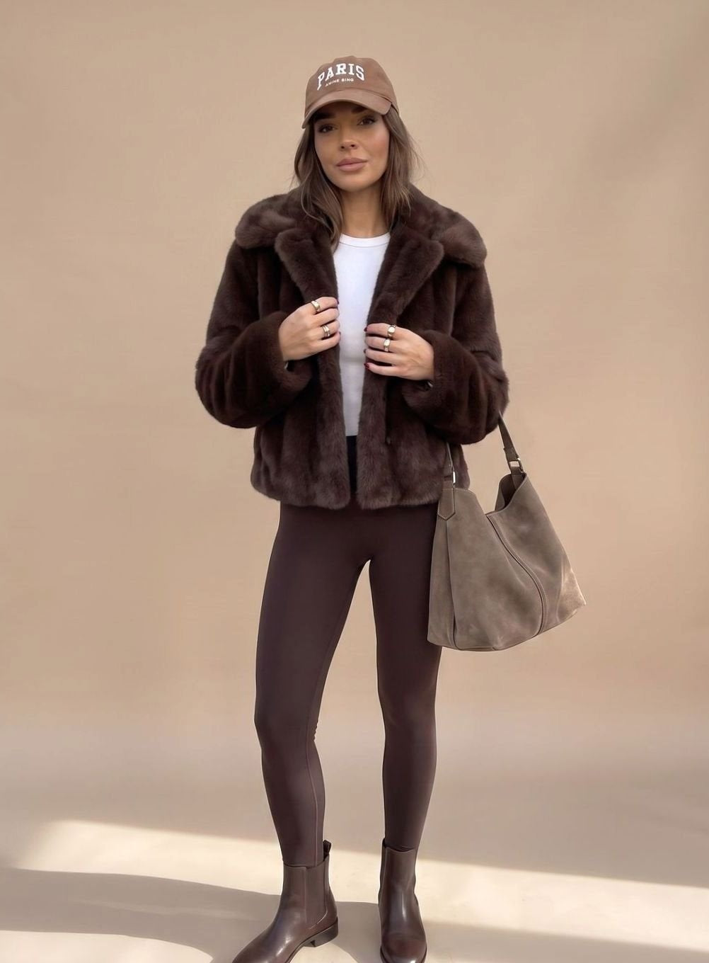 Marlowe | Women's Cropped Faux Fur Coat Lapel Collar Fluffy Jacket