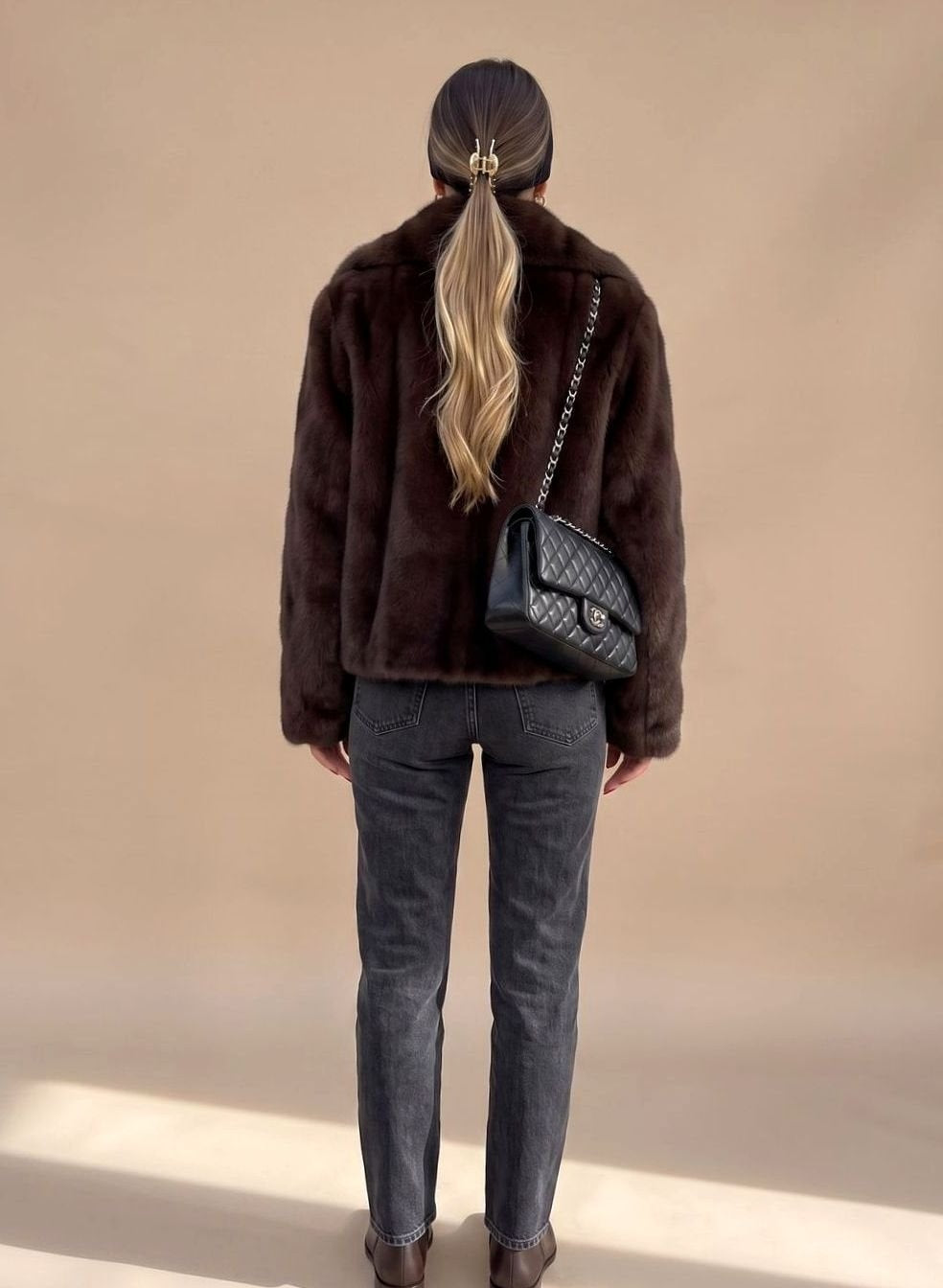 Marlowe | Women's Cropped Faux Fur Coat Lapel Collar Fluffy Jacket