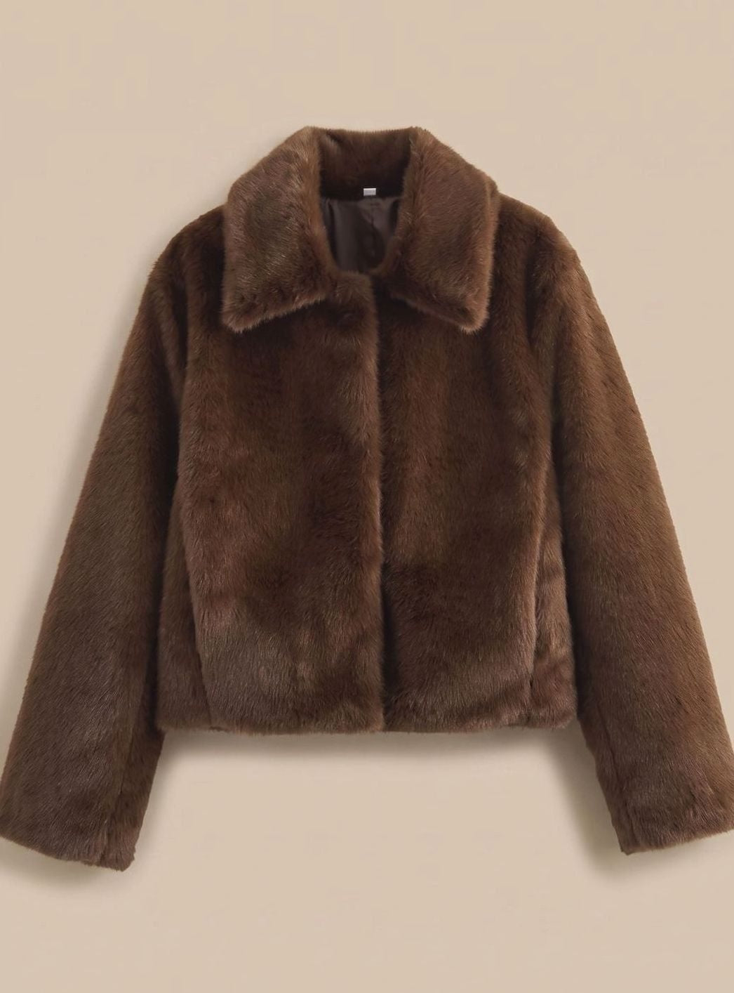 Marlowe | Women's Cropped Faux Fur Coat Lapel Collar Fluffy Jacket