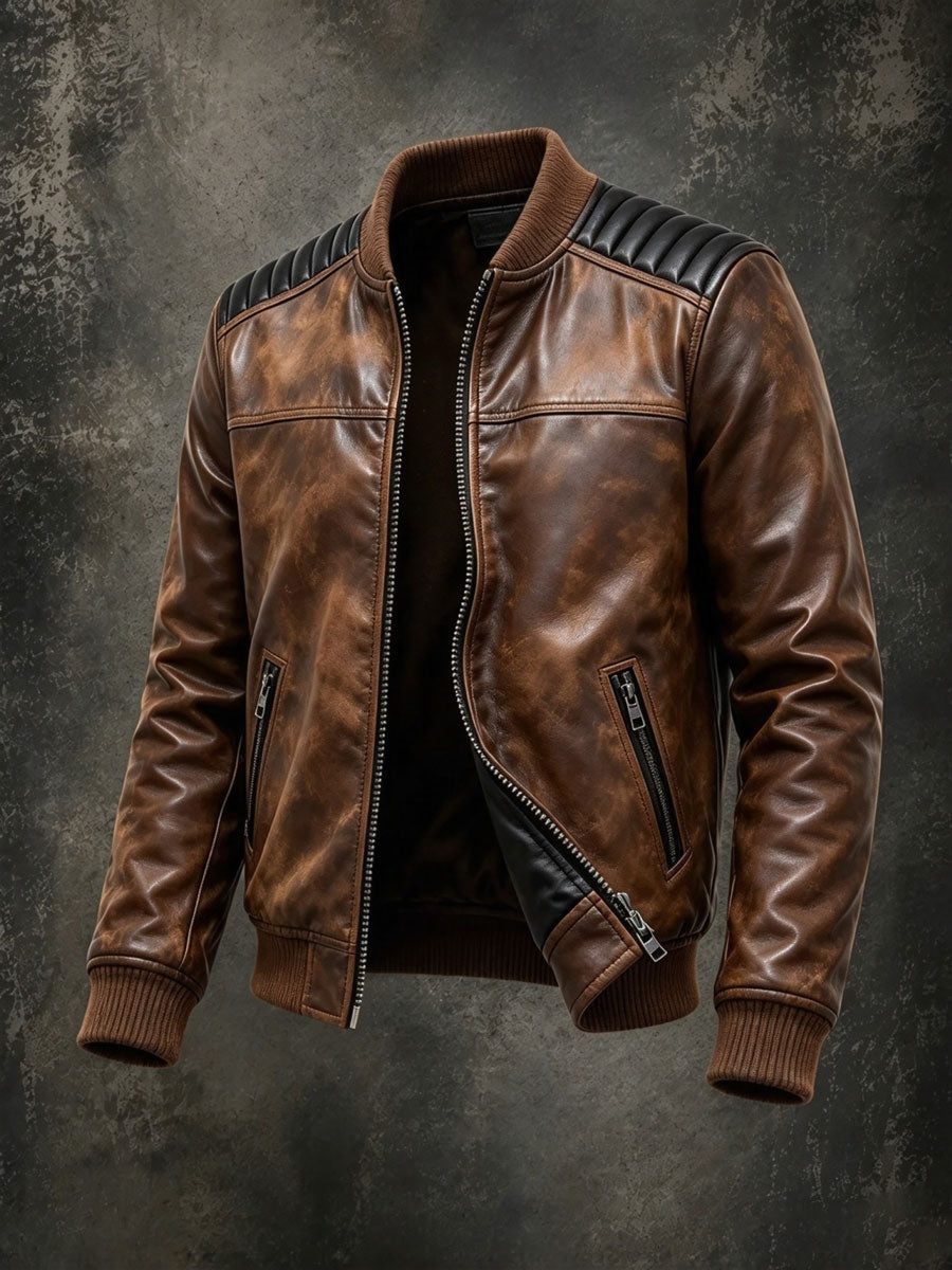 Caspian | Men's Leather Bomber Jacket with Quilted Shoulders