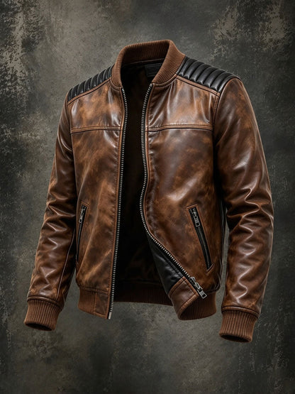 Caspian | Men's Leather Bomber Jacket with Quilted Shoulders