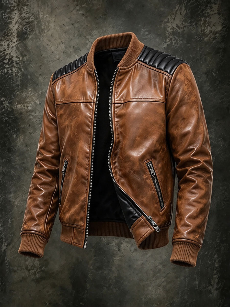 Caspian | Men's Leather Bomber Jacket with Quilted Shoulders