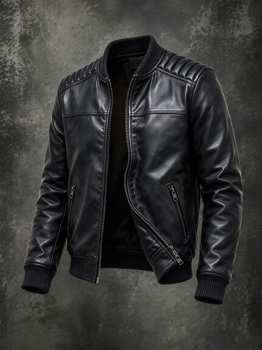 Caspian | Men's Leather Bomber Jacket with Quilted Shoulders