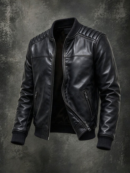 Caspian | Men's Leather Bomber Jacket with Quilted Shoulders