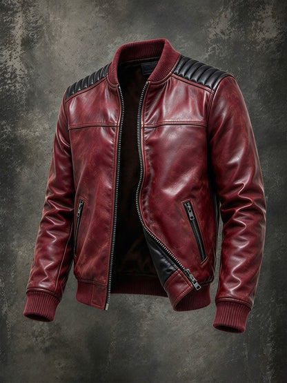 Caspian | Men's Leather Bomber Jacket with Quilted Shoulders