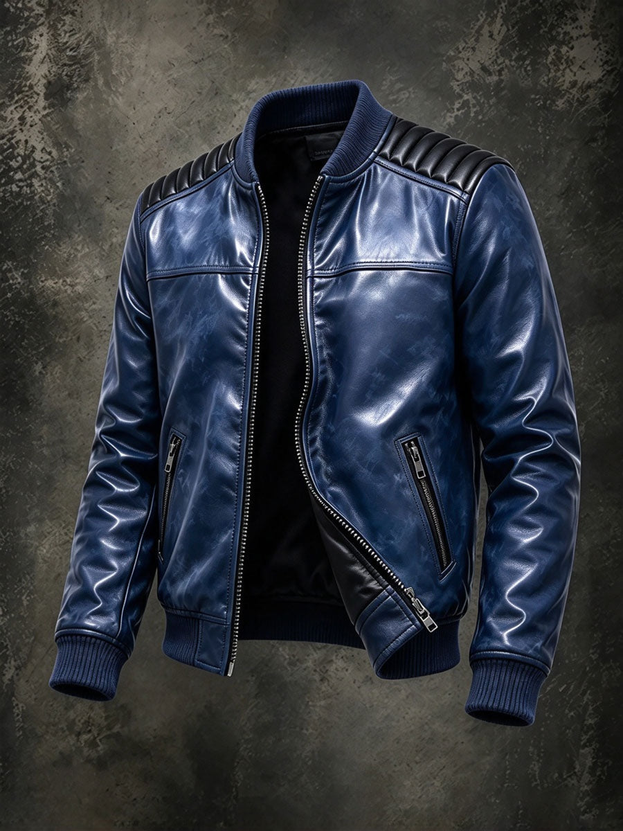 Caspian | Men's Leather Bomber Jacket with Quilted Shoulders