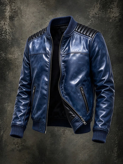 Caspian | Men's Leather Bomber Jacket with Quilted Shoulders