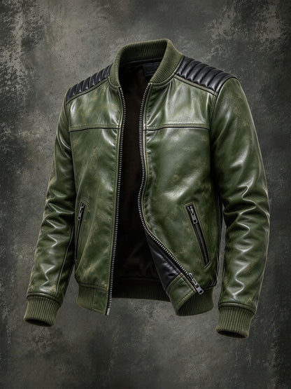 Caspian | Men's Leather Bomber Jacket with Quilted Shoulders