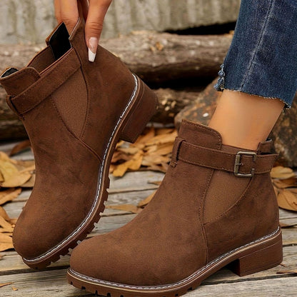 Petra | Women's Suede Buckle Chelsea Boots Block Heel Ankle