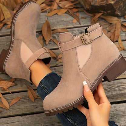 Petra | Women's Suede Buckle Chelsea Boots Block Heel Ankle