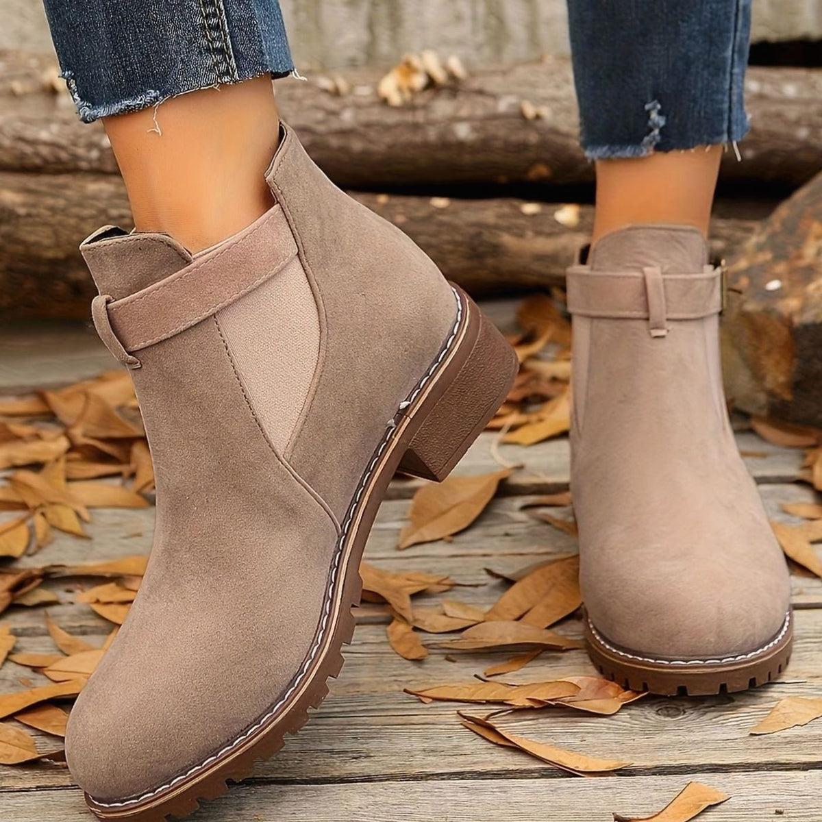 Petra | Women's Suede Buckle Chelsea Boots Block Heel Ankle