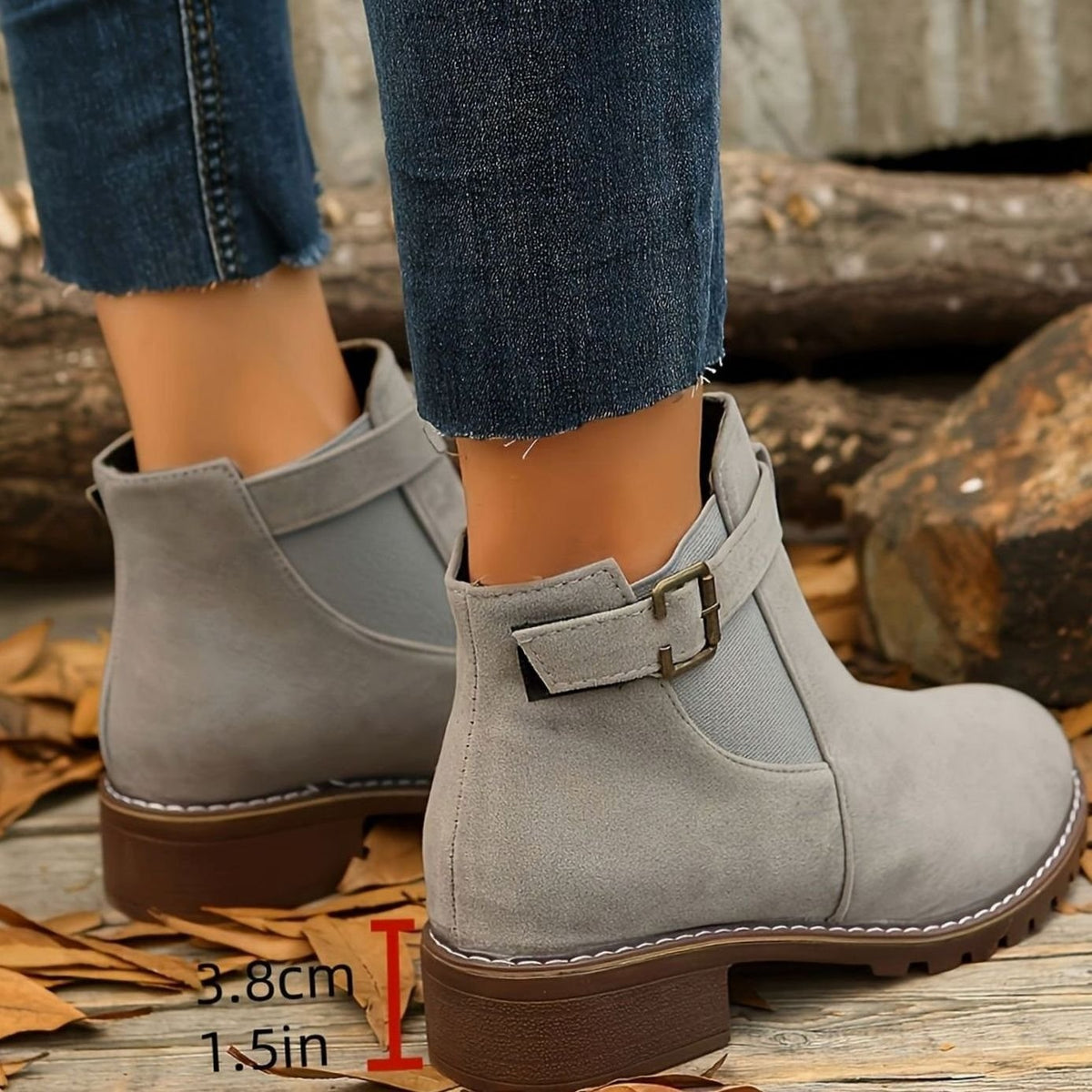 Petra | Women's Suede Buckle Chelsea Boots Block Heel Ankle
