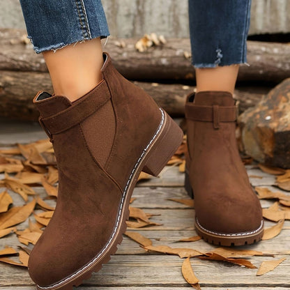 Petra | Women's Suede Buckle Chelsea Boots Block Heel Ankle