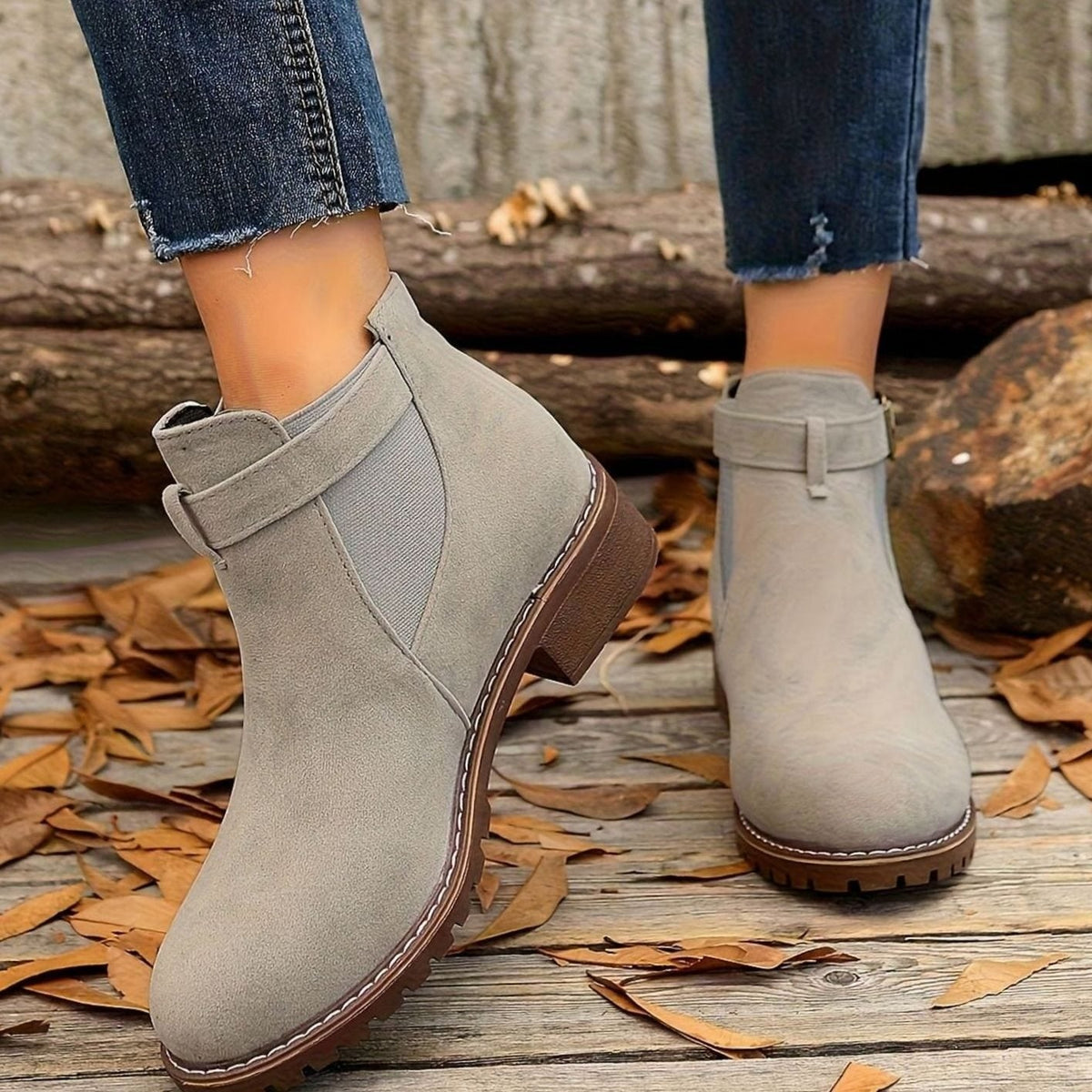 Petra | Women's Suede Buckle Chelsea Boots Block Heel Ankle