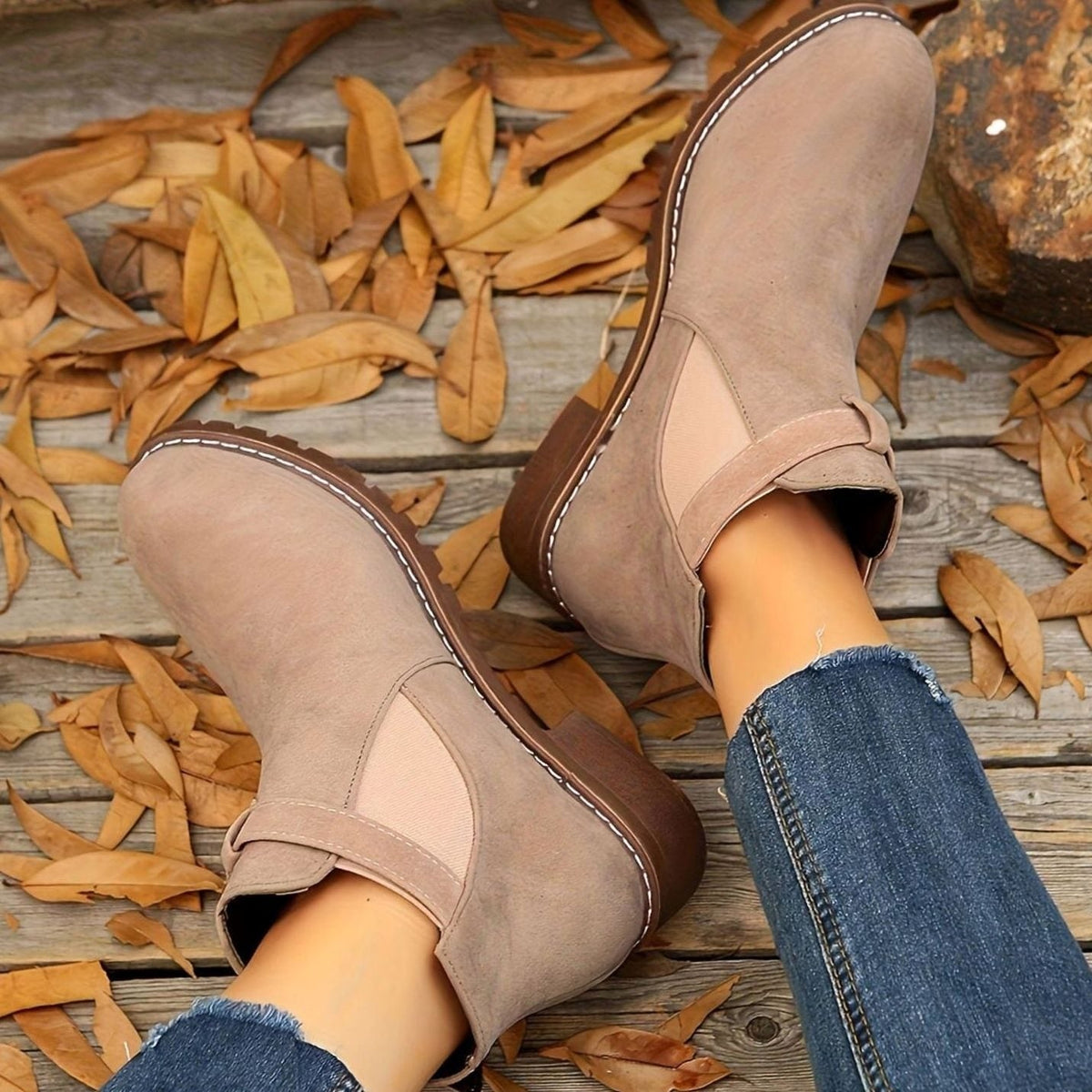 Petra | Women's Suede Buckle Chelsea Boots Block Heel Ankle