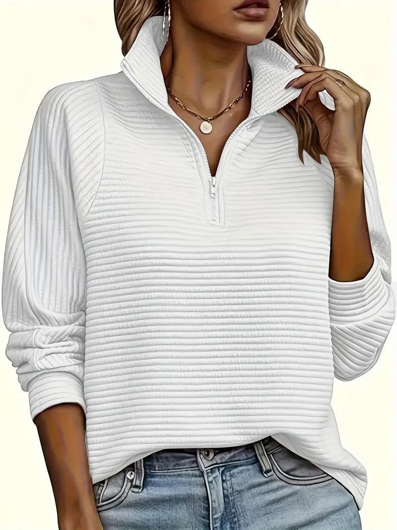 Cláudia | Camisola de Malha Mulher Gola Alta Fecho Quarter Zip