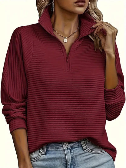 Cláudia | Camisola de Malha Mulher Gola Alta Fecho Quarter Zip