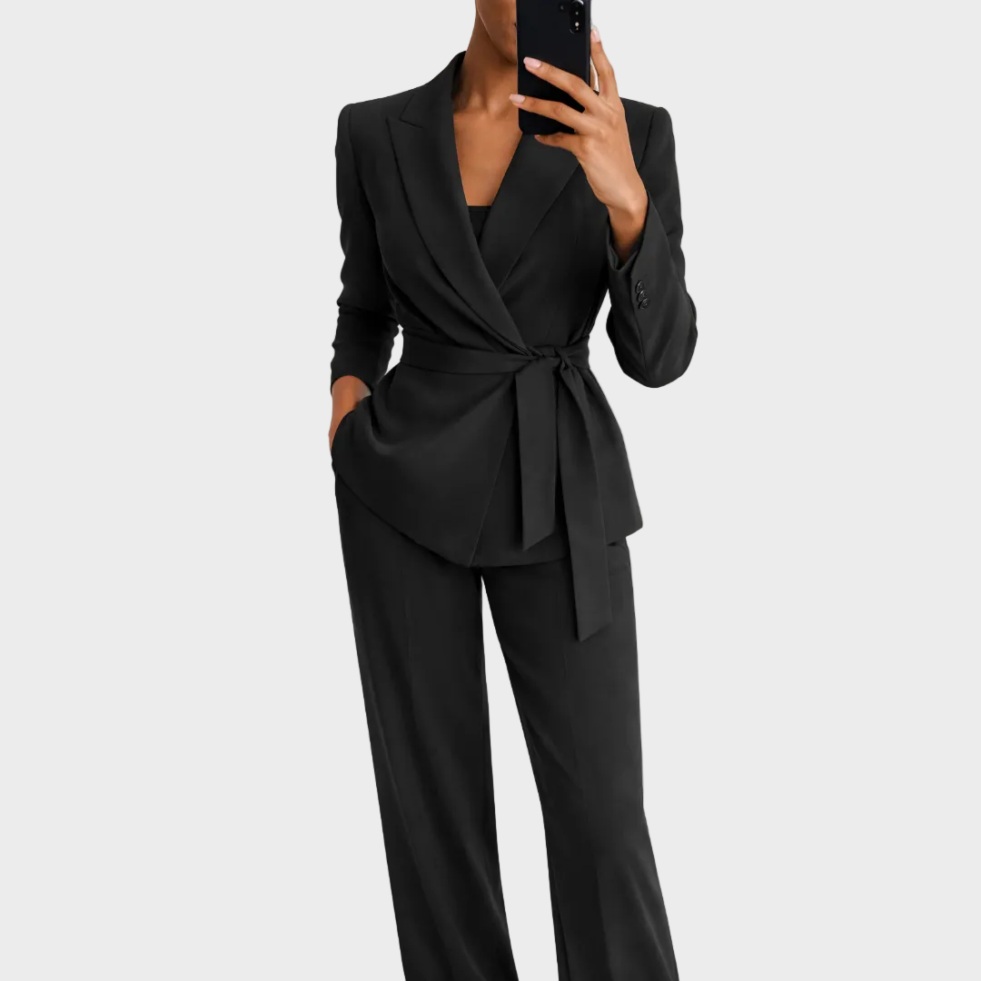 Cláudia | Conjunto Blazer com Laço e Calças Perna Larga Mulher