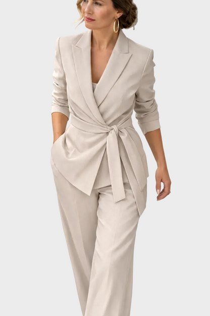 Cláudia | Conjunto Blazer com Laço e Calças Perna Larga Mulher