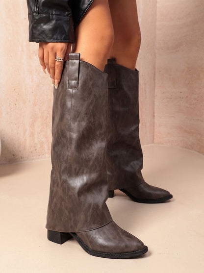 Rosalie | Women's Knee High Western Cowboy Boots Faux Leather Block Heel