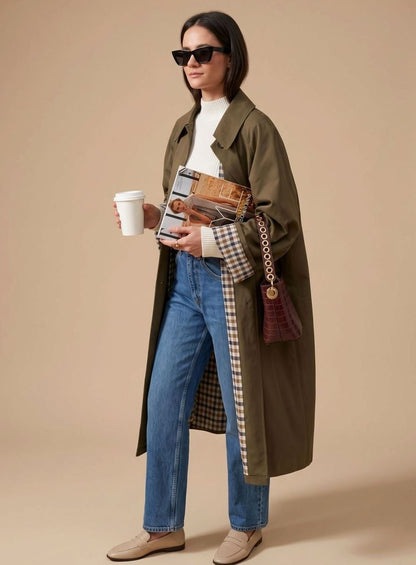 Cláudia | Trench Coat Comprido Mulher com Forro Xadrez