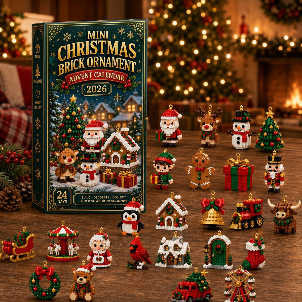 Clementine | Christmas Advent Calendar 24 Mini Brick Ornament Sets